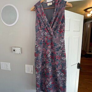 Maeve Anthropologie Dress Womens  Purple Multi Floral Jacquard Sheath Surplice